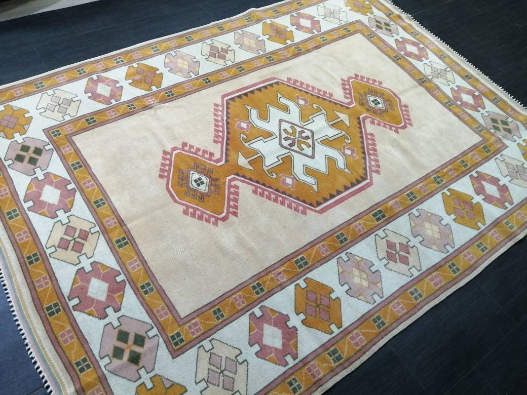Muted Vintage Turkish Hand Made Rug, 6.5 x 8.8 Oushak Rug, Muted Rug, Vintage Persian Rug, Oriental Rug, Vintage Rug,Soft Wool Rug