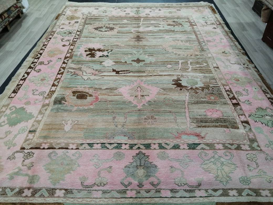 OUSHAK RUG, 12.2 x 9.2 TURKISH Oushak Rug, Vintage Oushak Rug Wool Oushak Rug Hand Made Rugs, Authentic Oushak Rug