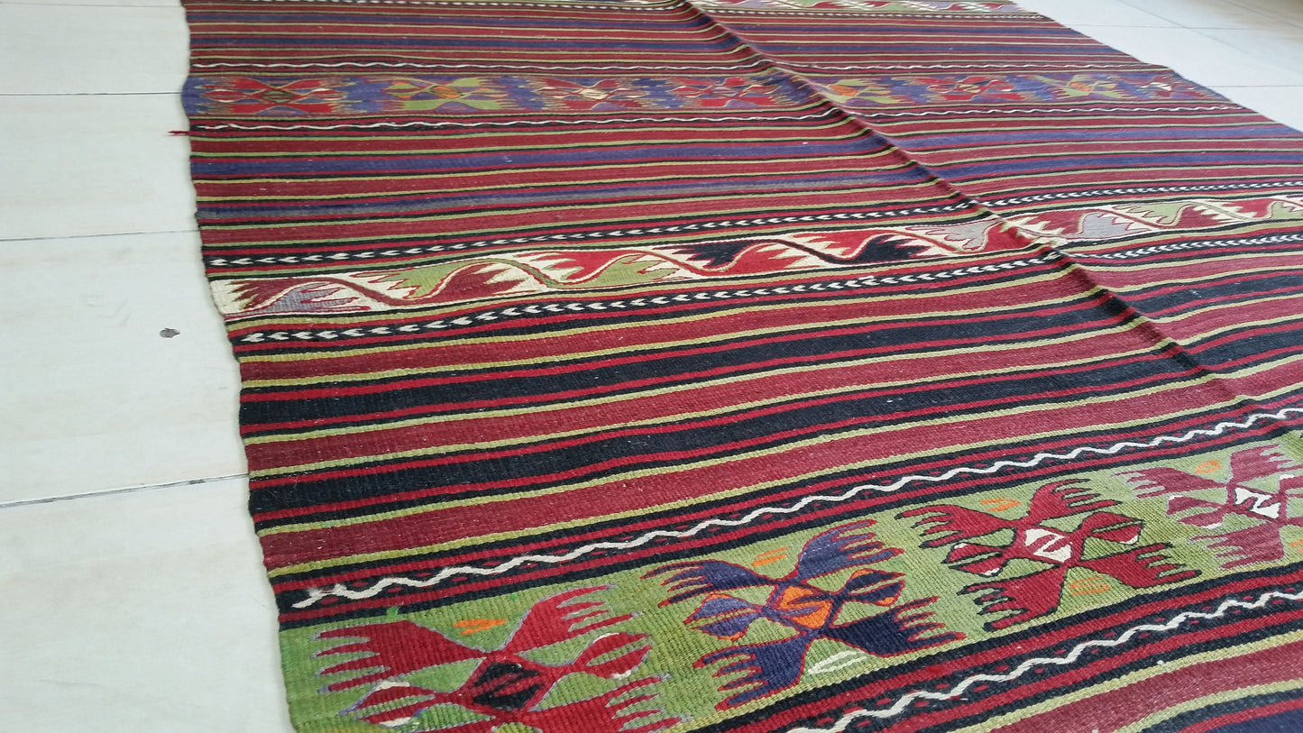 Hand Made Oushak Rug KiLiM Rug Turkish Rug Vintage Rug Flatwoven with Embroidered