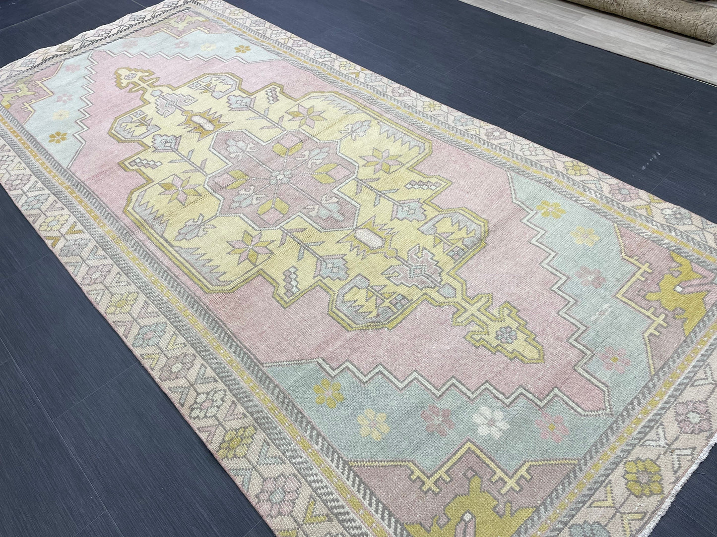 Muted Vintage RUG 4x9 TURKISH Rug Oriental Rug Vintage Oushak Rug Vintage Persian Wool Rug Handmade Rug Vintage Turkish Rug Discounted Rugs