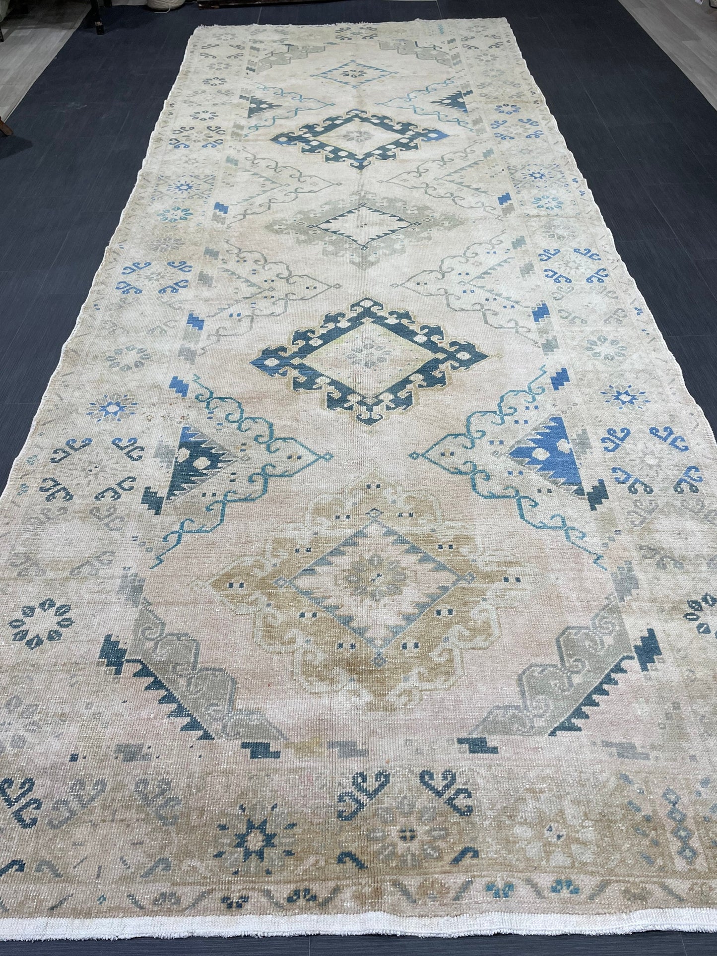 Muted Oushak Runner 5 x 13.3 Rug Turkish Runner Rug Faded Vintage Runner Rug Hallway Runner Rug Neutral Kitchen Runner Rug Wool Runner Rug