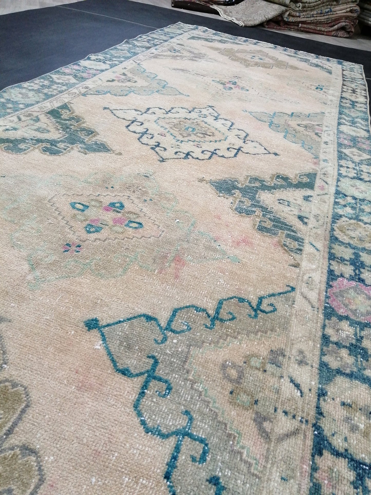 Muted Oushak Runner 4.7 x 12.8 Turkish Runner Rug Vintage Runner Rug Hallway Runner Rug Kitchen Runner Rug Wool Runner Rug Wool Oushak Rug