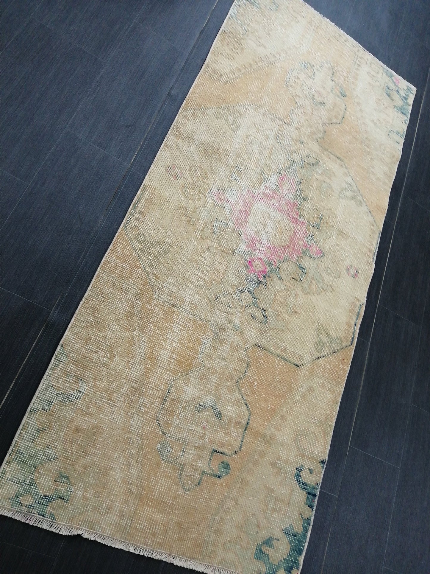 2.8 x 6.5 Distressed Runner Rugs, Hand Made runner Rug, Oushak Rug, Rustic Rug, Rug Runner, Turkish Rug, Vintage Rug, Wool rug