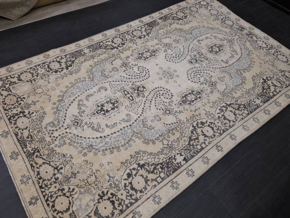 WOOL RUG Vintage 6 x 9.7 Rug Turkish Oushak Rug, Hand Knotted Rug Persian Living Room Rug Oriental Rug Farmhouse Rug Knotted Rug 6x10 rug