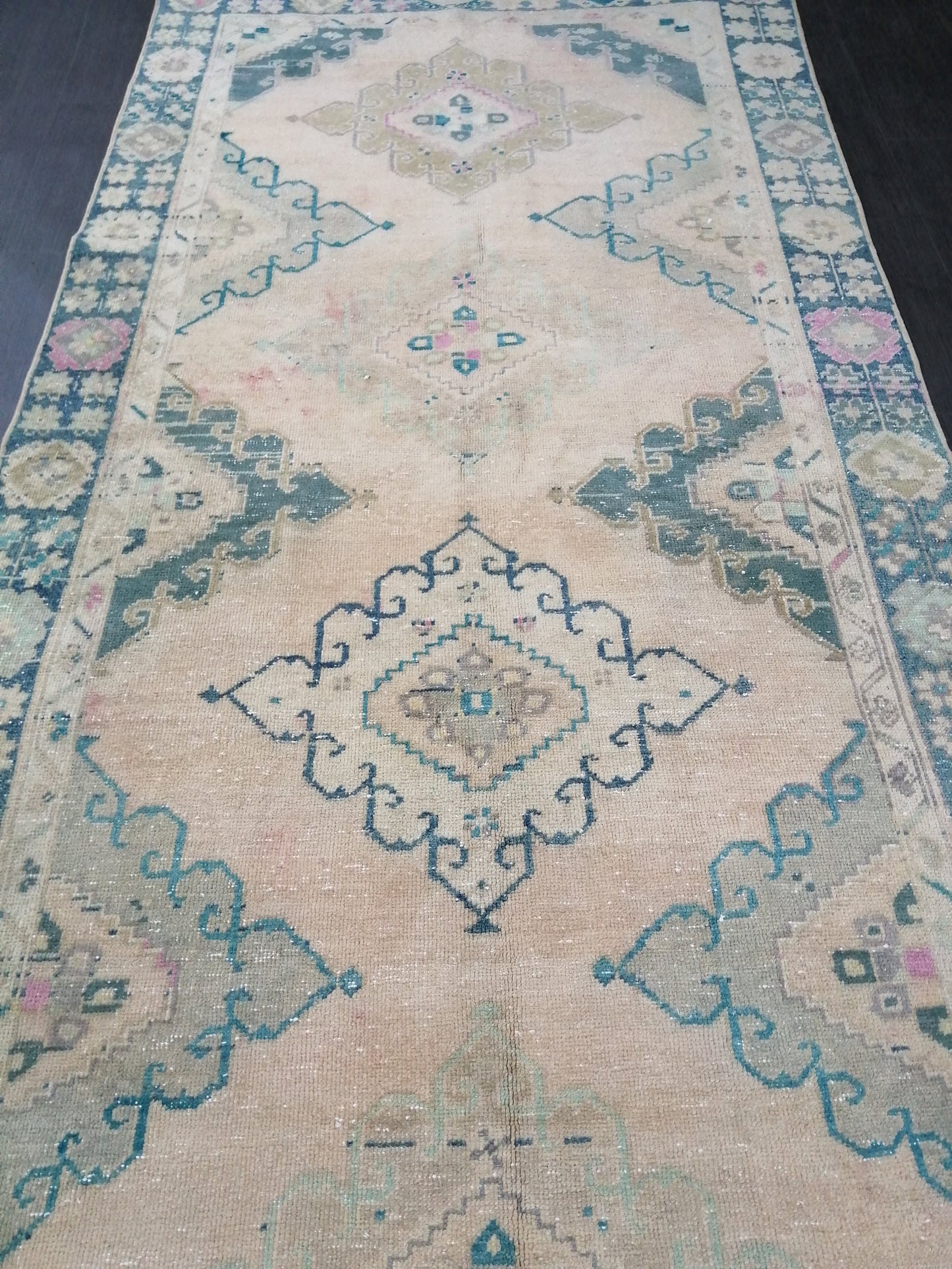 Muted Oushak Runner 4.7 x 12.8 Turkish Runner Rug Vintage Runner Rug Hallway Runner Rug Kitchen Runner Rug Wool Runner Rug Wool Oushak Rug