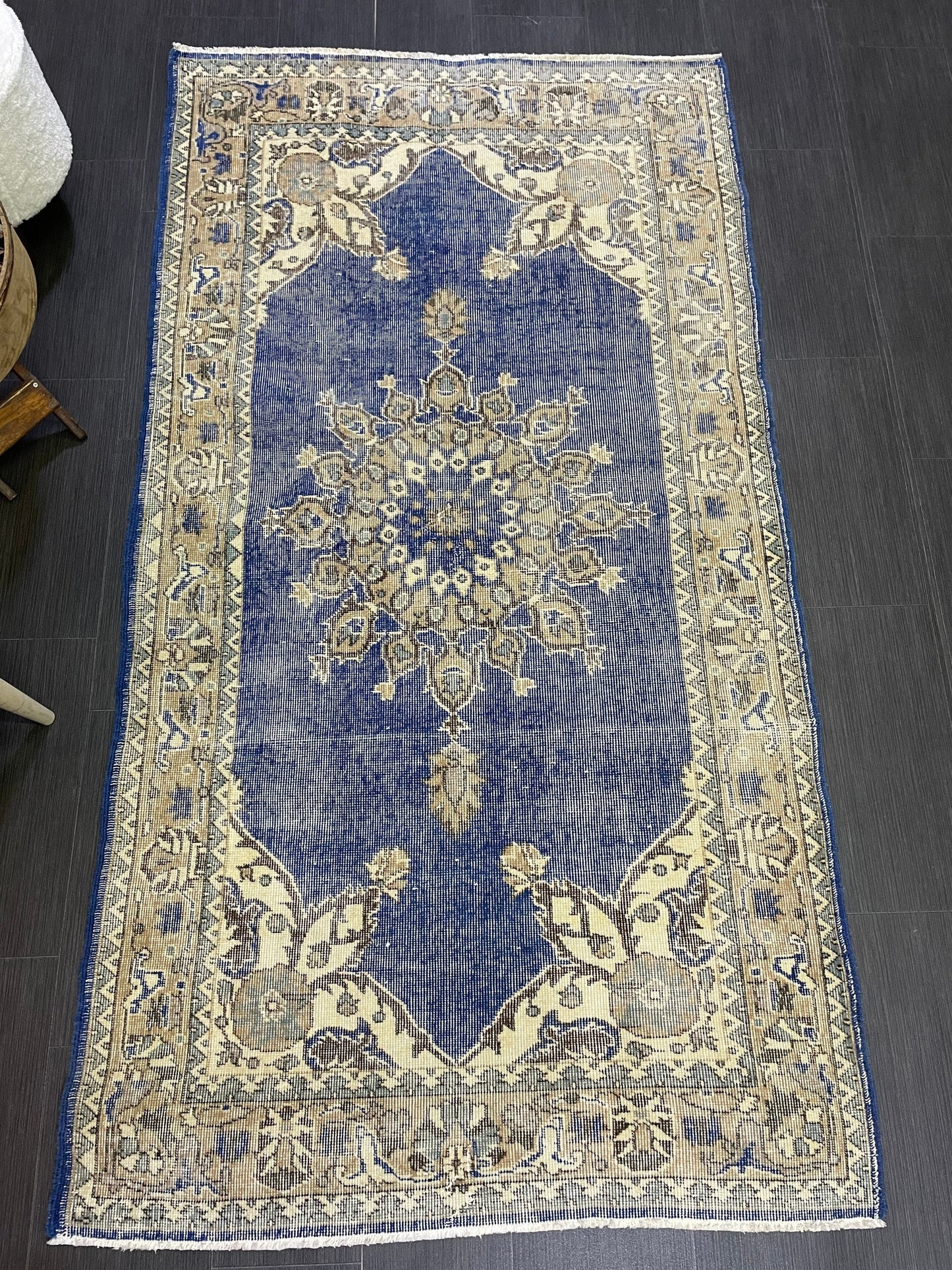 Turkish Rug, Blue Oushak Rug, Hand Knotted 5x7 Rug, Wool Distressed Rug, Persian Rugs, Antique Rug, Vintage Rug, Handmade Rug
