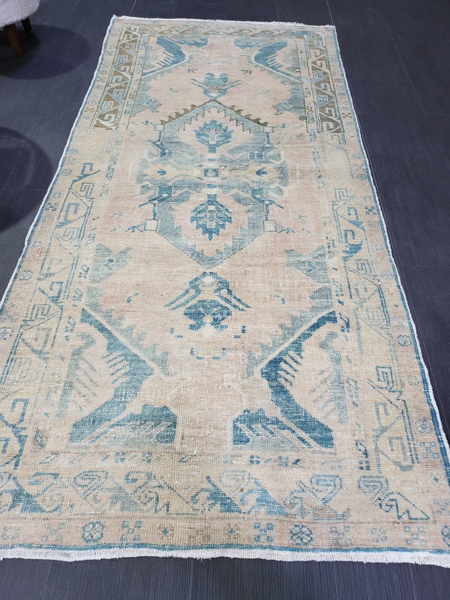 OUSHAK RUG, TURKISH 3.4 x 7.2 Rug, Vintage Persian Rug, Vintage Rug, Wool Handknotted Rug, Handmade Rugs, Vintage Turkish Rug
