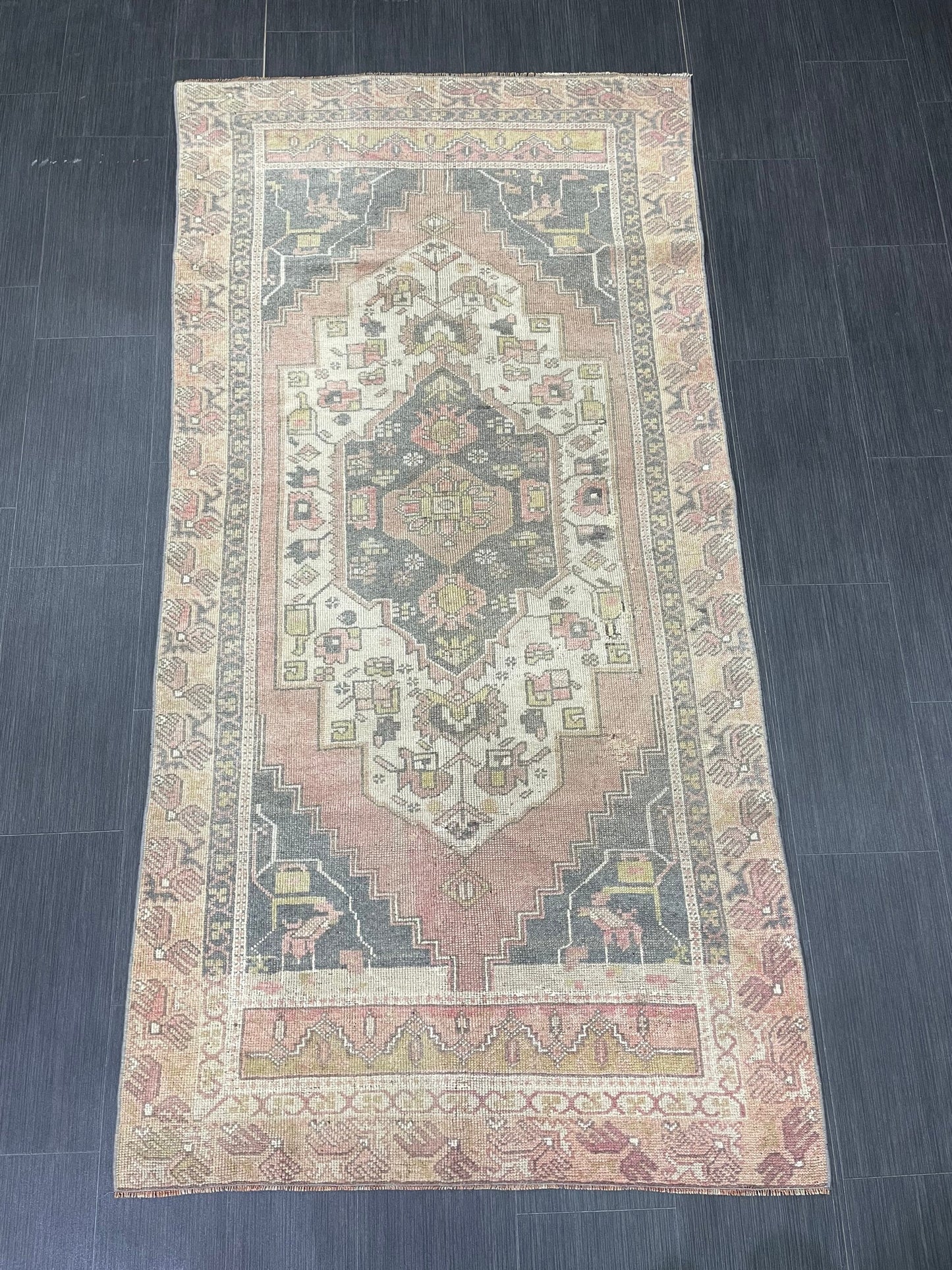 Vintage Handmade Rug Muted 3.6 x 7.3 Vintage Rug Wool Oushak Rug Hand Made Rugs Vintage Turkish Rug Living Room Rug