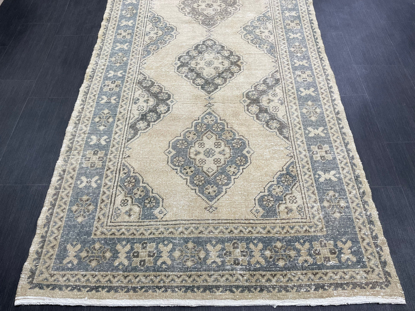 Vintage Hand Knotted Rug Vintage 4.2 x 11 Runner Muted Runner Rug Turkish Runner Rug Vintage Runner Rug Star Kitchen Runner Most See Rug