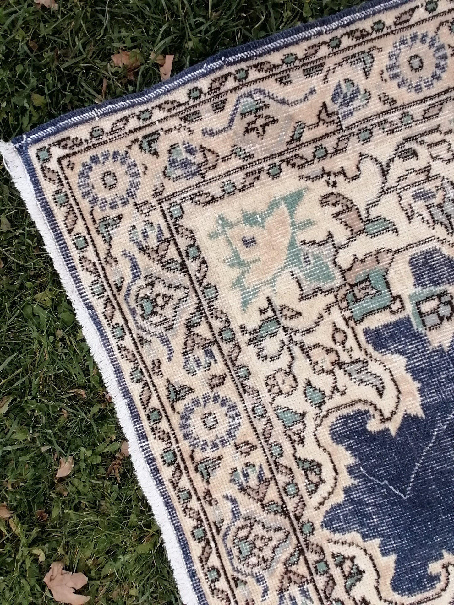 3'10x7 blue rug, turkısh wool rug, oushak vintage rug, kıtchen rug area rug