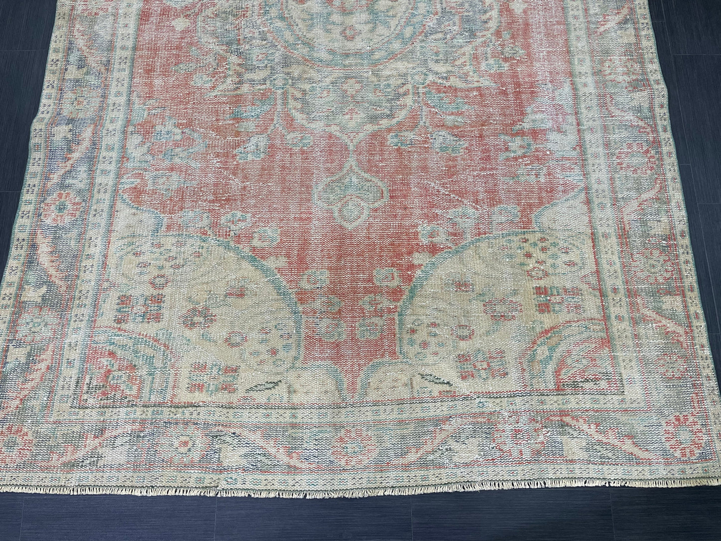 Distressed Vintage HAND MADE Rug 6.2 x 10 Handmade Rug Oushak Rug Persian Rug Oriental Rug Vintage Turkish Rug Pink Wool Rug
