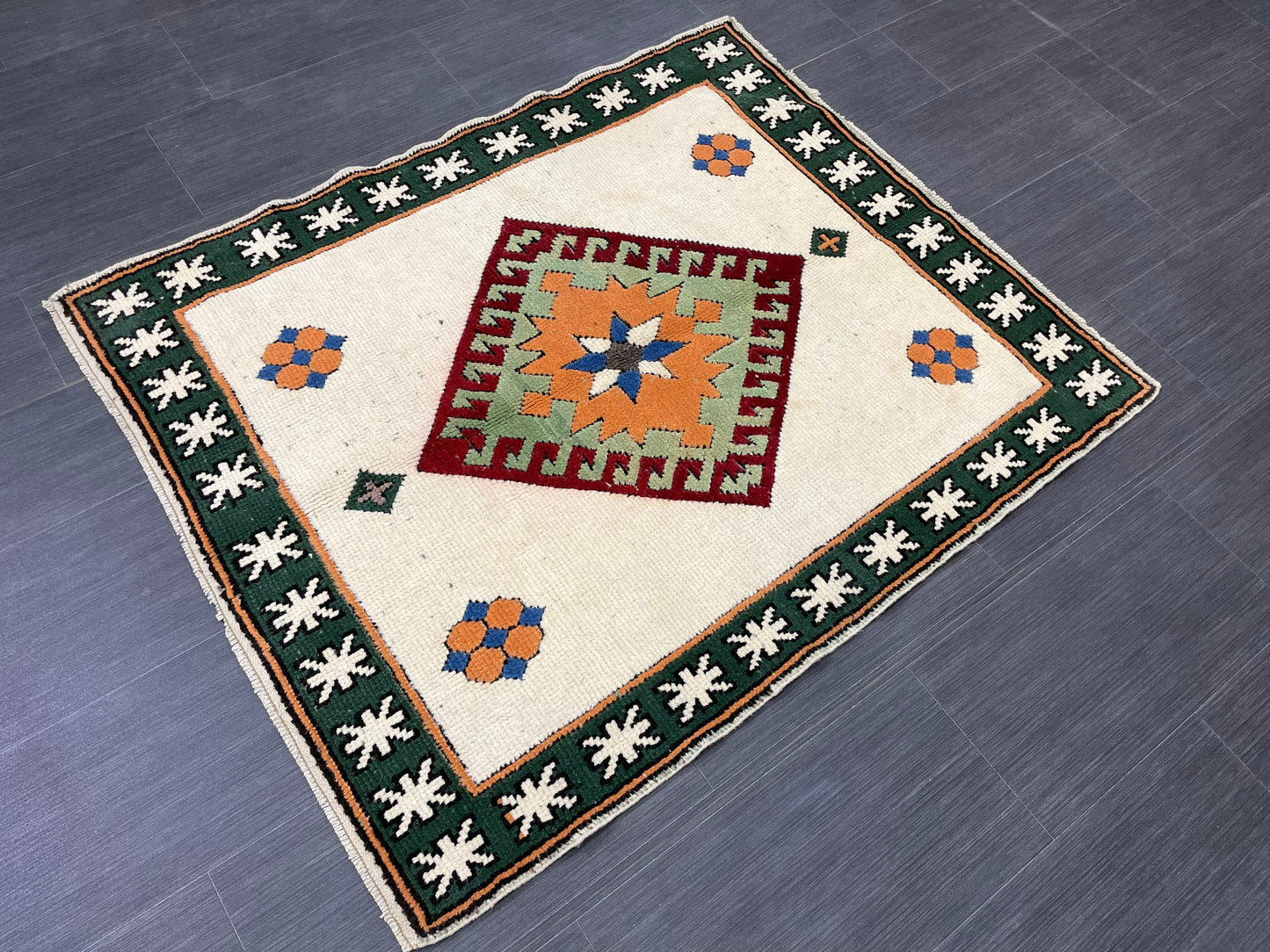Muted Persian Rug 3.5 x 4.2 Wool Rug, Oushak Rug, Rustic Rug, Bohemian Rug, Farmhouse Rug, Vintage Persian Rug