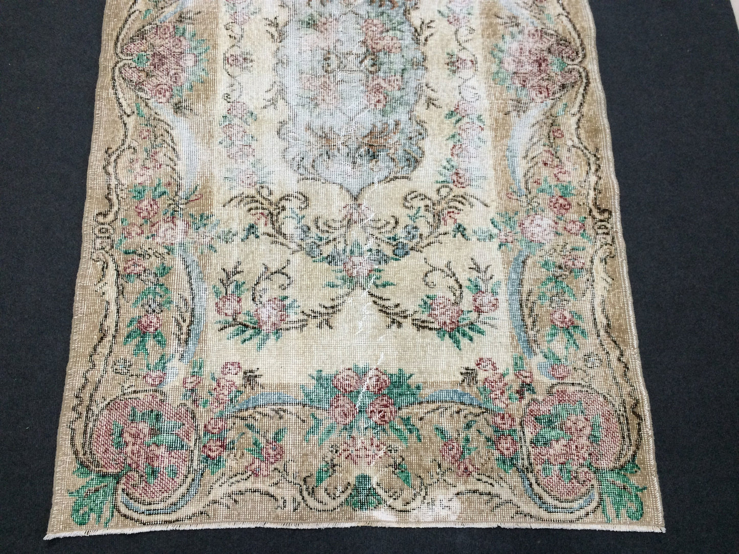 Vintage Rug Hand Made Oushak Rug Distressed Rug Wool Turkish Rugs