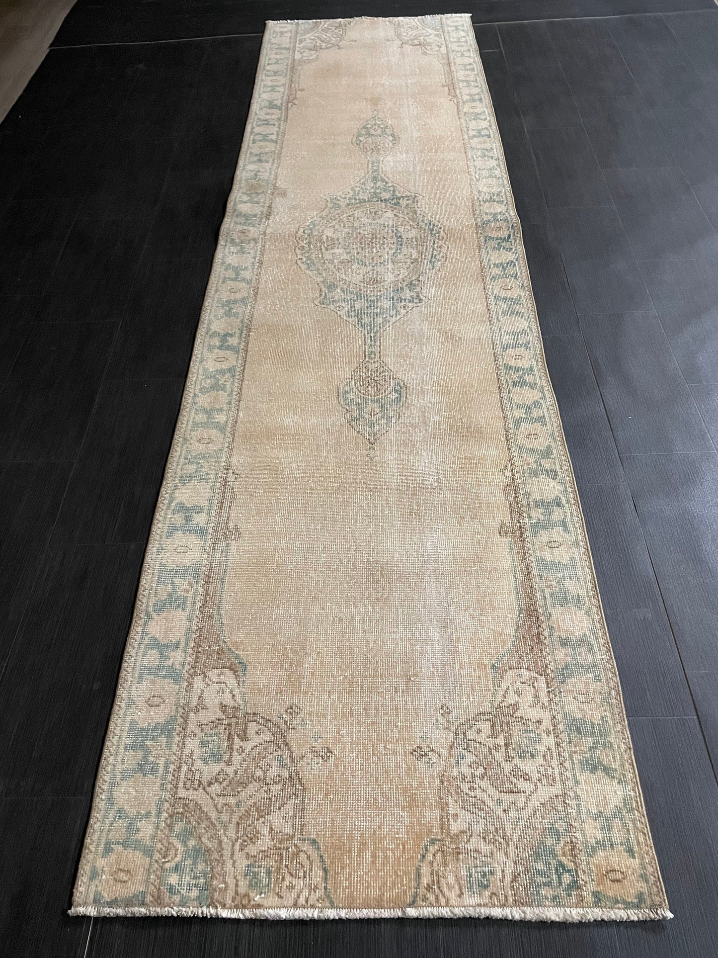 Muted Oushak Runner 2.9 x 11 Rug Distressed Turkish Runner Rug Vintage Runner Rug Hallway Runner Rug Kitchen Runner Rug Wool Runner