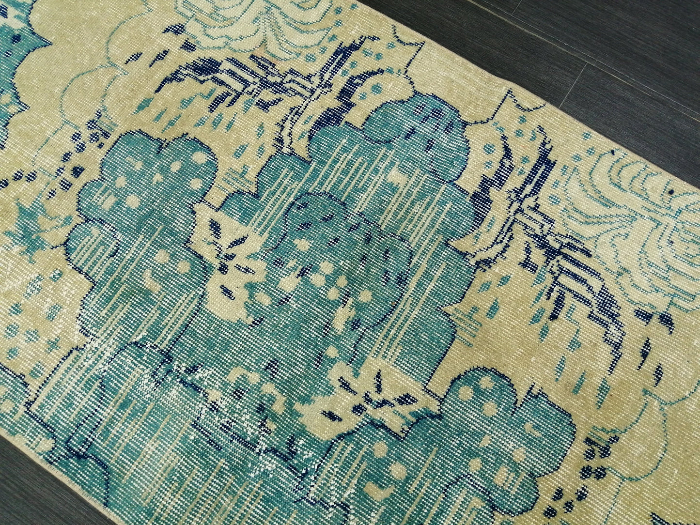 Oushak Runner Rug 10.5 X 2.5 Turkish Runner Rug Vintage Runner Rug Beige and Blue Hallway Runner Rug Kitchen Runner Rug vinatgeturkish_rug