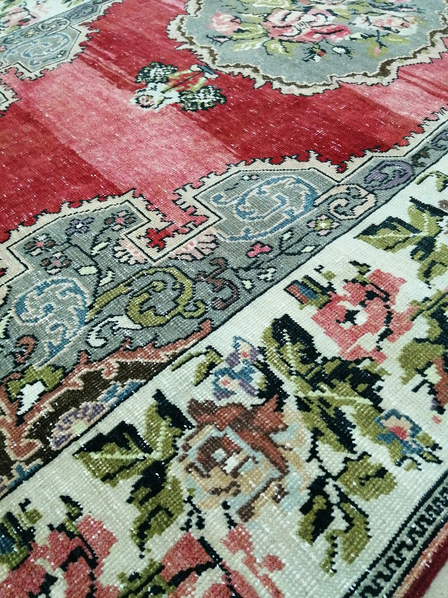 4.6 x 7.6 Floral OUSHAK RUG TURKISH Oushak Rug Vintage Oushak Runner Rug Vintage Runner Rug Wool Oushak Rug Hand Made Rugs Vintage Rug