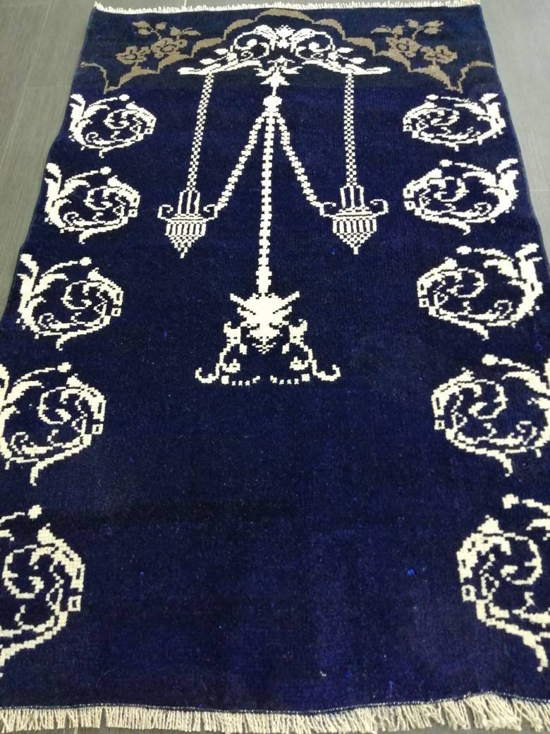 Hand Made Rug 2.3 x 3.6 Navy Vintage Rug , Wool Rug Vintage Rug Oriental Rug, Turkish Rug Hand Knotted Wool Rug