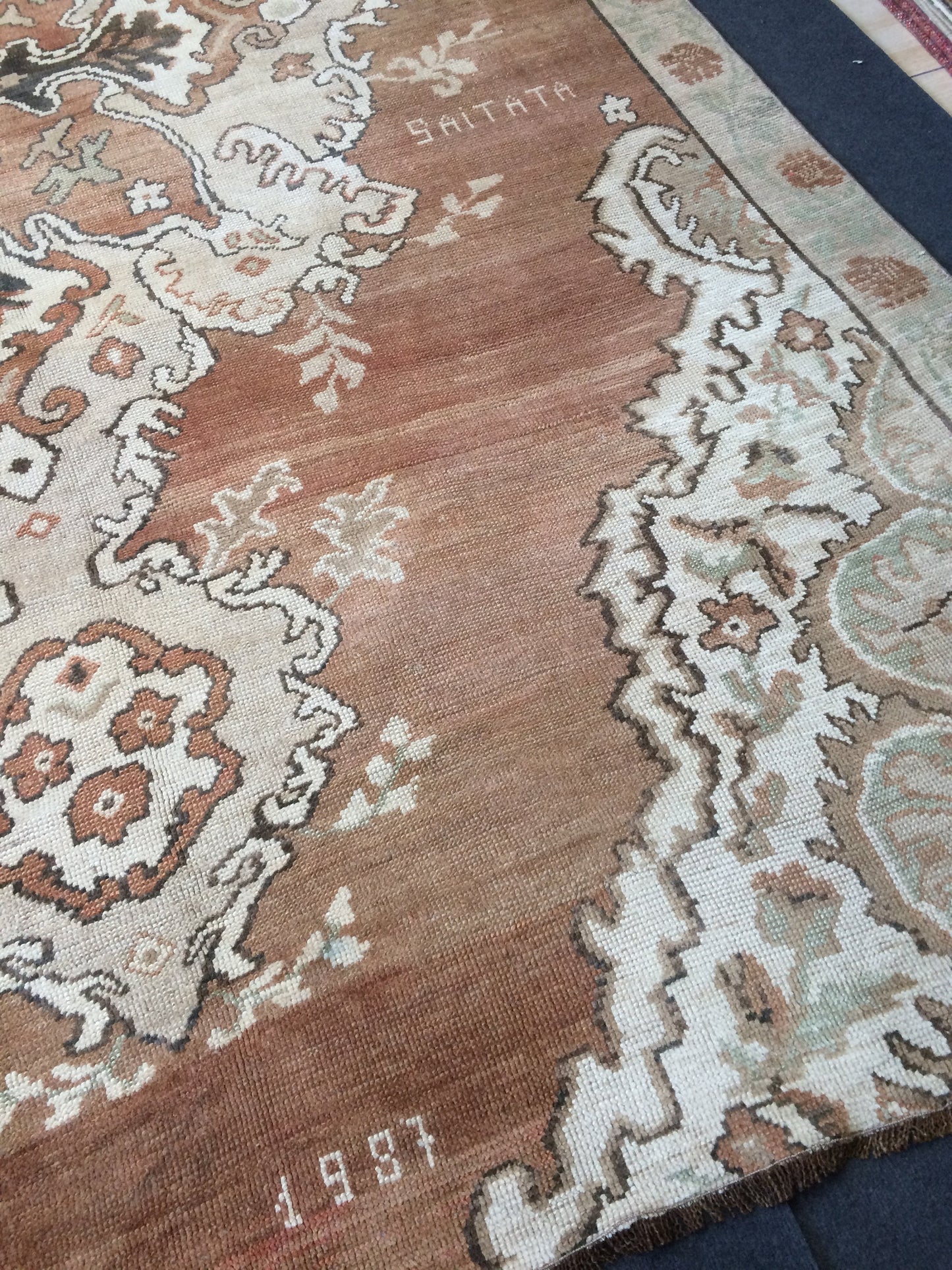 Large Area OUSHAK RUG TURKISH Neutral Rug Vintage 7 x 10.5 Oushak Brown Rug Vintage Rug Wool Kars Rug Hand Made Rugs Wool Hand Knotted Rug