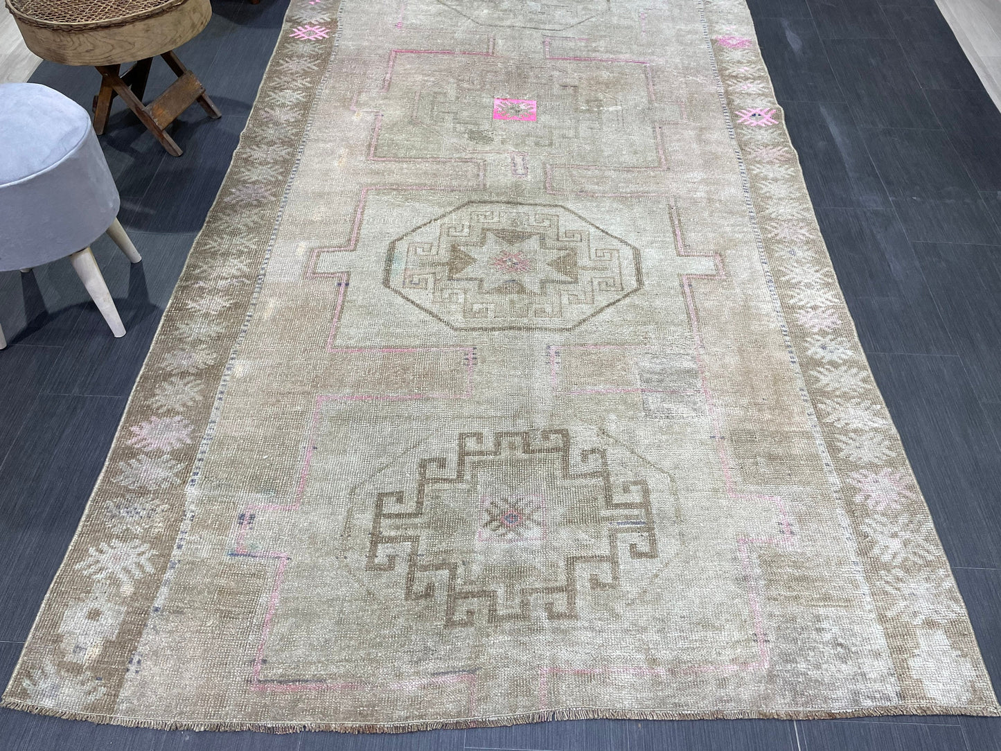 Muted Vintage RUG 5 x 11.6 TURKISH Rug Antique Rug Vintage Rug Wool Oushak Rug Large Handmade Rug Hand Knotted Rug