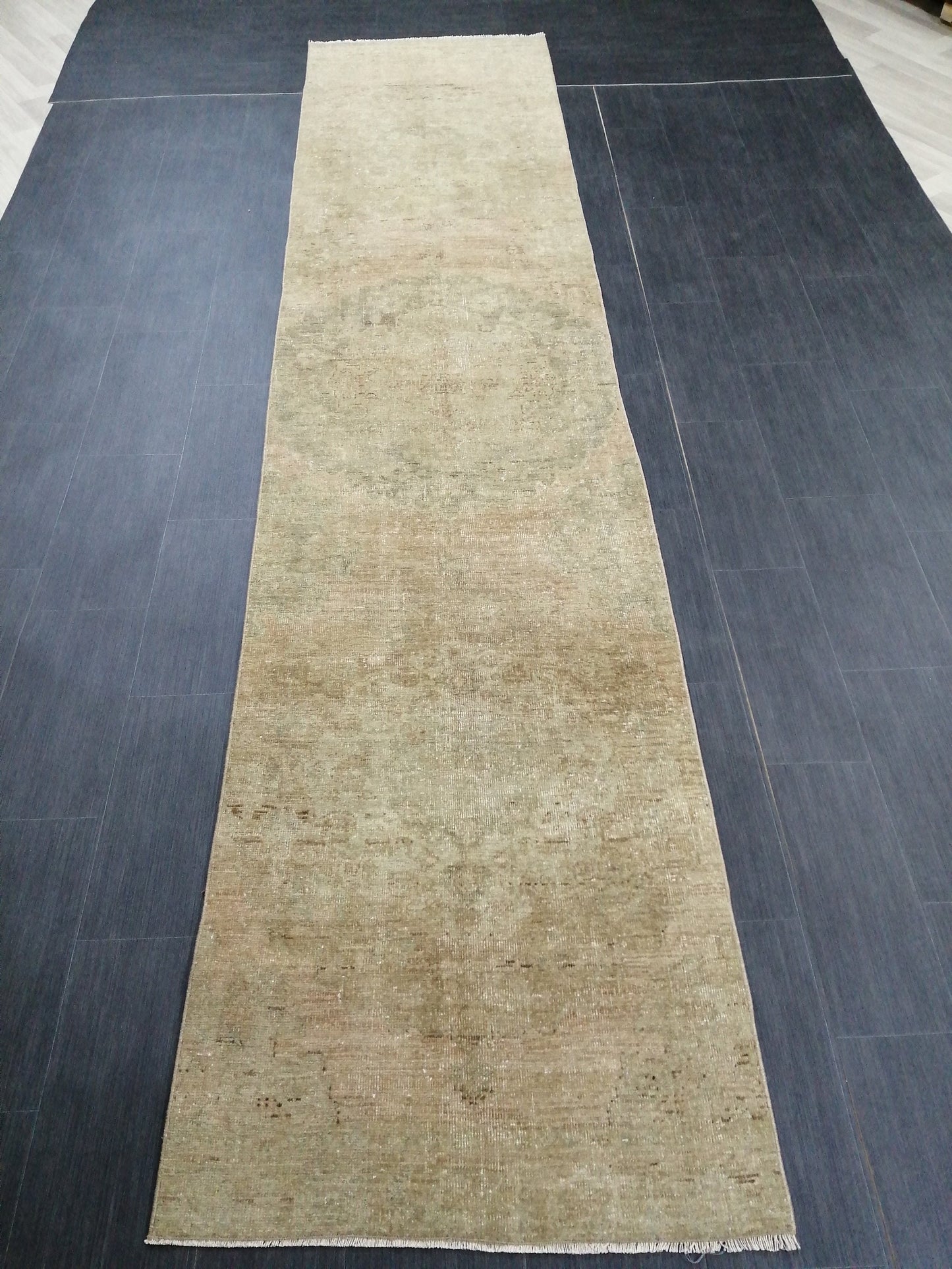 Muted Oushak Runner 13 x 2.9 Turkish Runner Rug Muted Vintage Runner Rug Hallway Runner Rug Kitchen Runner Wool Runner Rug Wool Oushak Rug