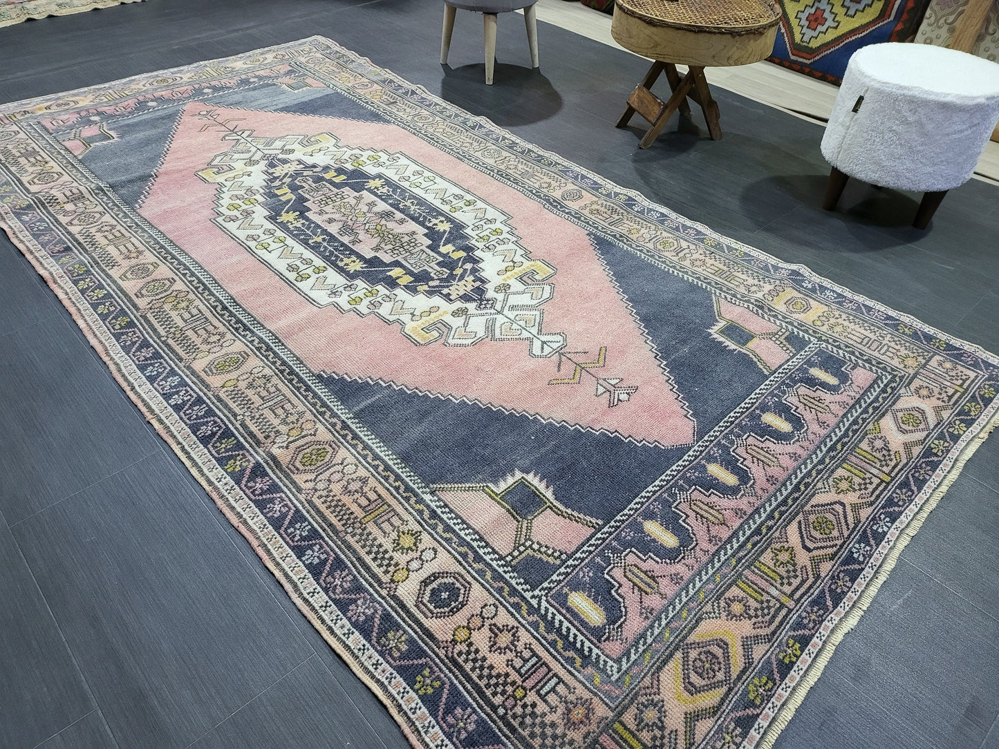 OUSHAK RUG, TURKISH Antique Rug, 4.5 x 8.9 Vintage Rug, Antique Rug Wool Handknotted Rug, Hand Made Rugs Vintage Turkish Rug