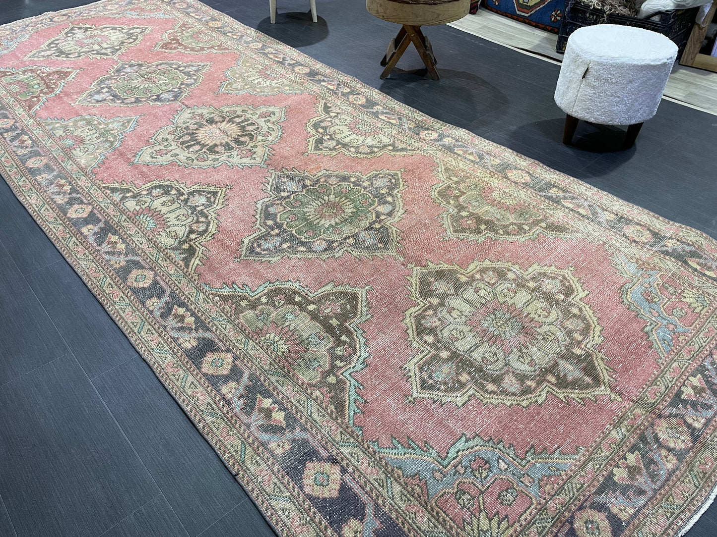 Vintage Runner rug, Persian 5 x 12.6 Runner RUG, TURKISH Runner, Pink Runner Rug, Turkish Oushak Rug, Wool Runner Rugs, Handmade Runner