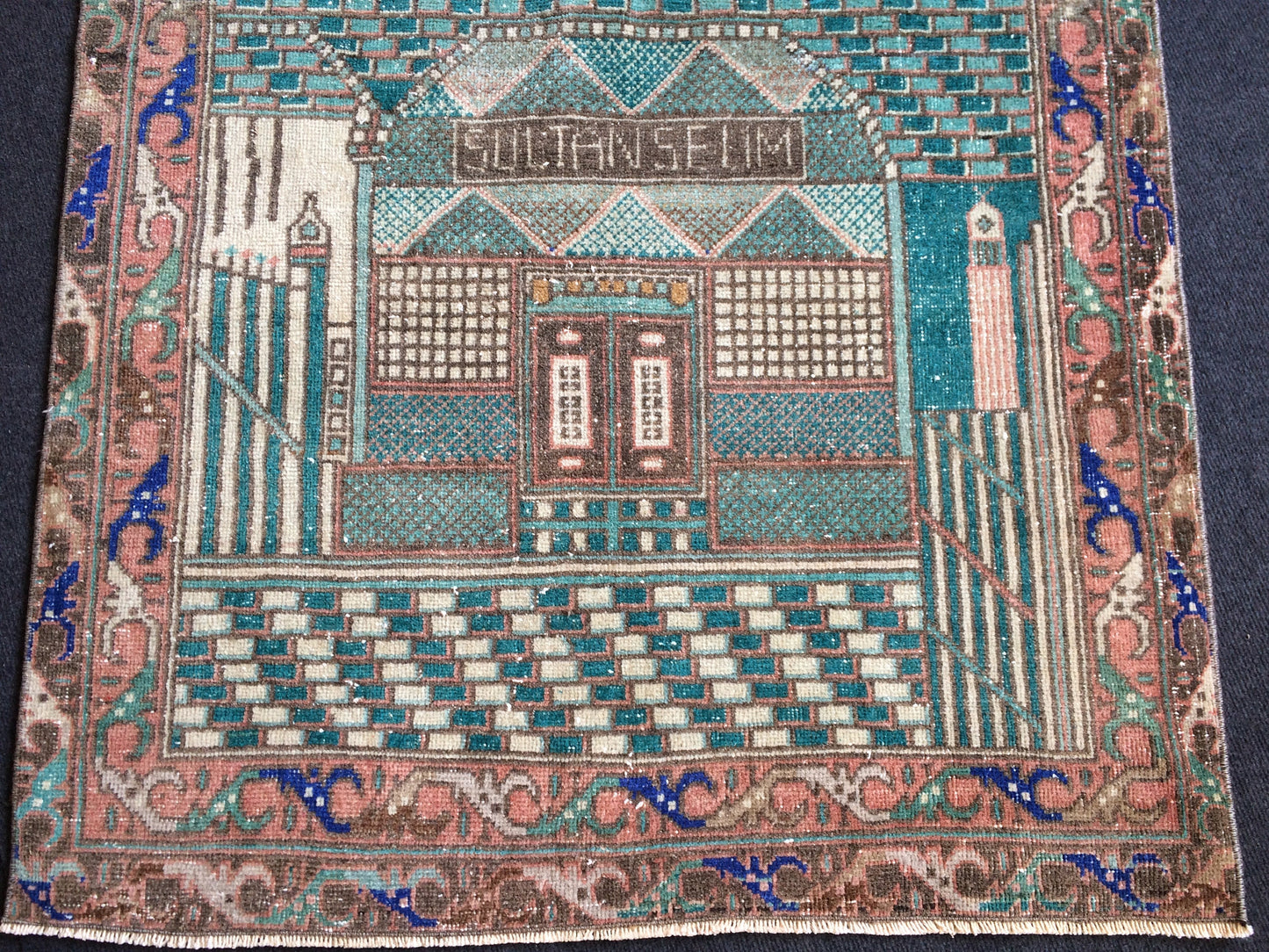 5.3 x 3.3 Vintage Rug, Rumi Tapestry Rug Mevlana Dergah Rug, Hand Made Rug
