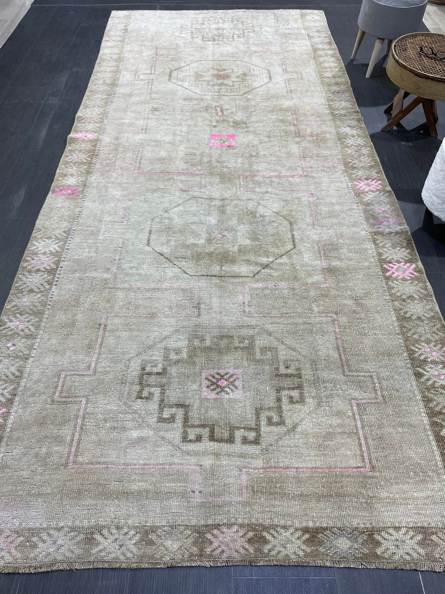 Muted Vintage RUG 5 x 11.6 TURKISH Rug Antique Rug Vintage Rug Wool Oushak Rug Large Handmade Rug Hand Knotted Rug