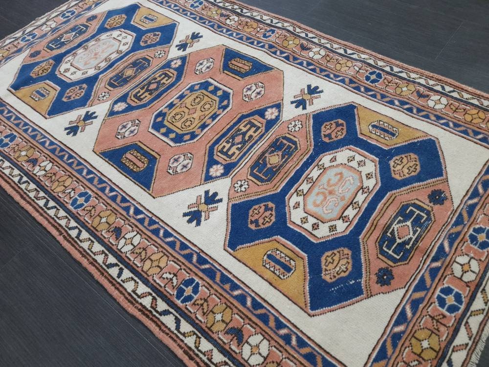 3.5 x 6 Oushak Rug, Turkish Rug Blue Vintage Rug, Persian Rug, Oriental Rug, Hallway Rug, Kitchen Rug, Wool Rug Wool Rug Entryway Navy Rug