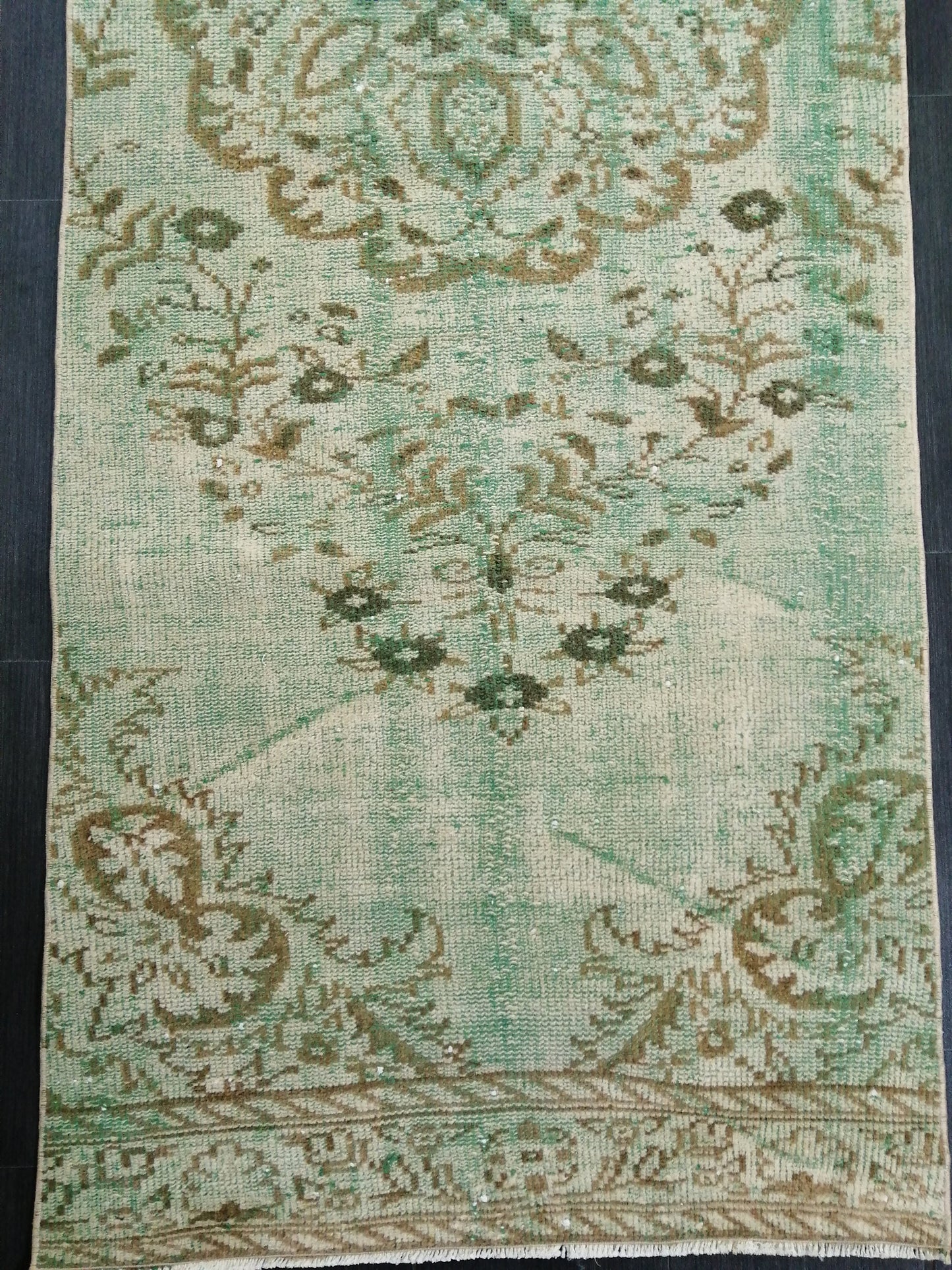 Green Oushak Runner Rug 2.9 x 9.2 Distressed Turkish Rug Runner Vintage Runner Rug Hallway Runner Rug Kitchen Runner