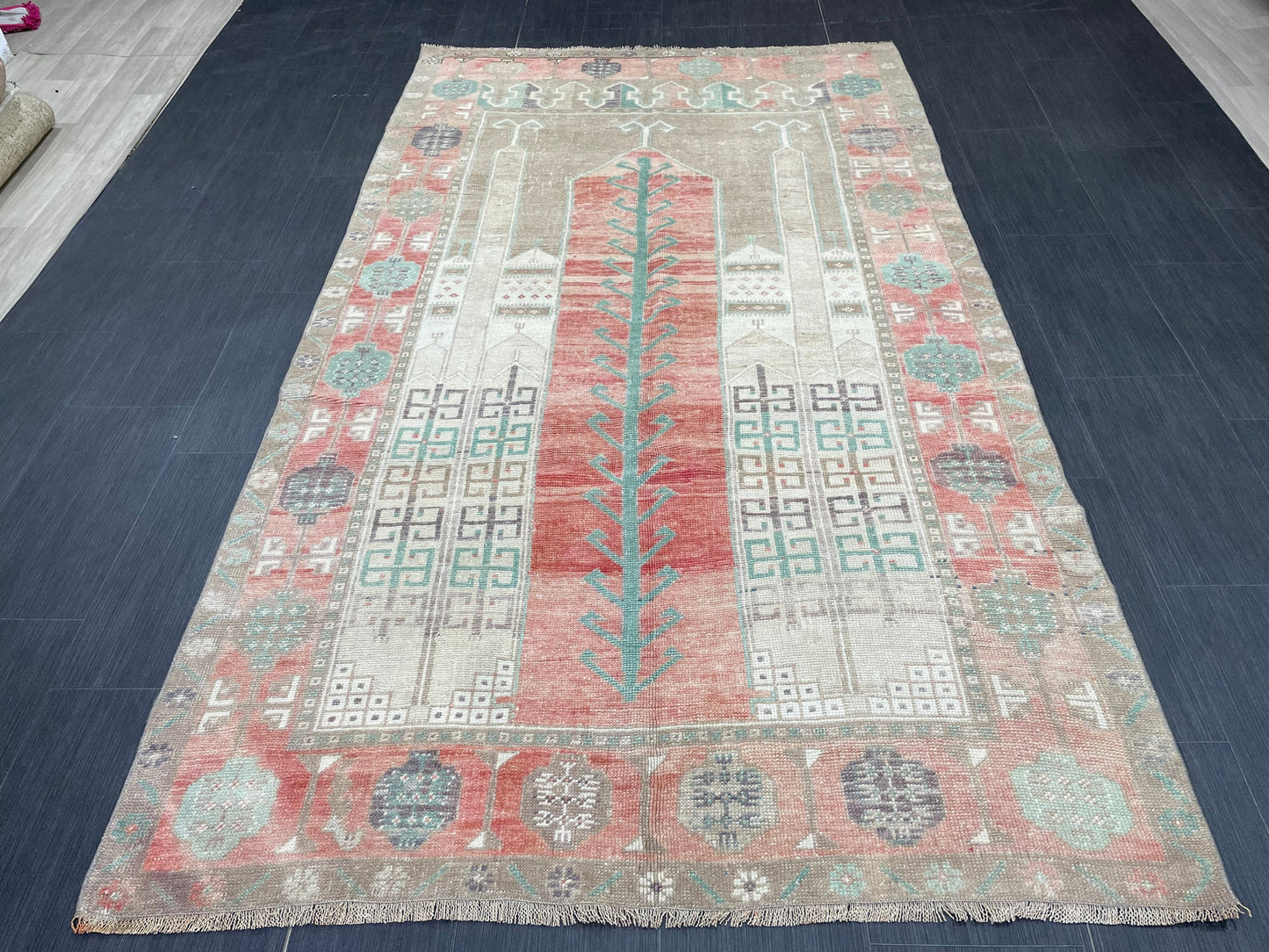 Vintage Handmade Rug Muted 4.7 x 8.3 Vintage Rug Wool Oushak Rug Hand Made Rugs Vintage Turkish Rug Living Room Rug