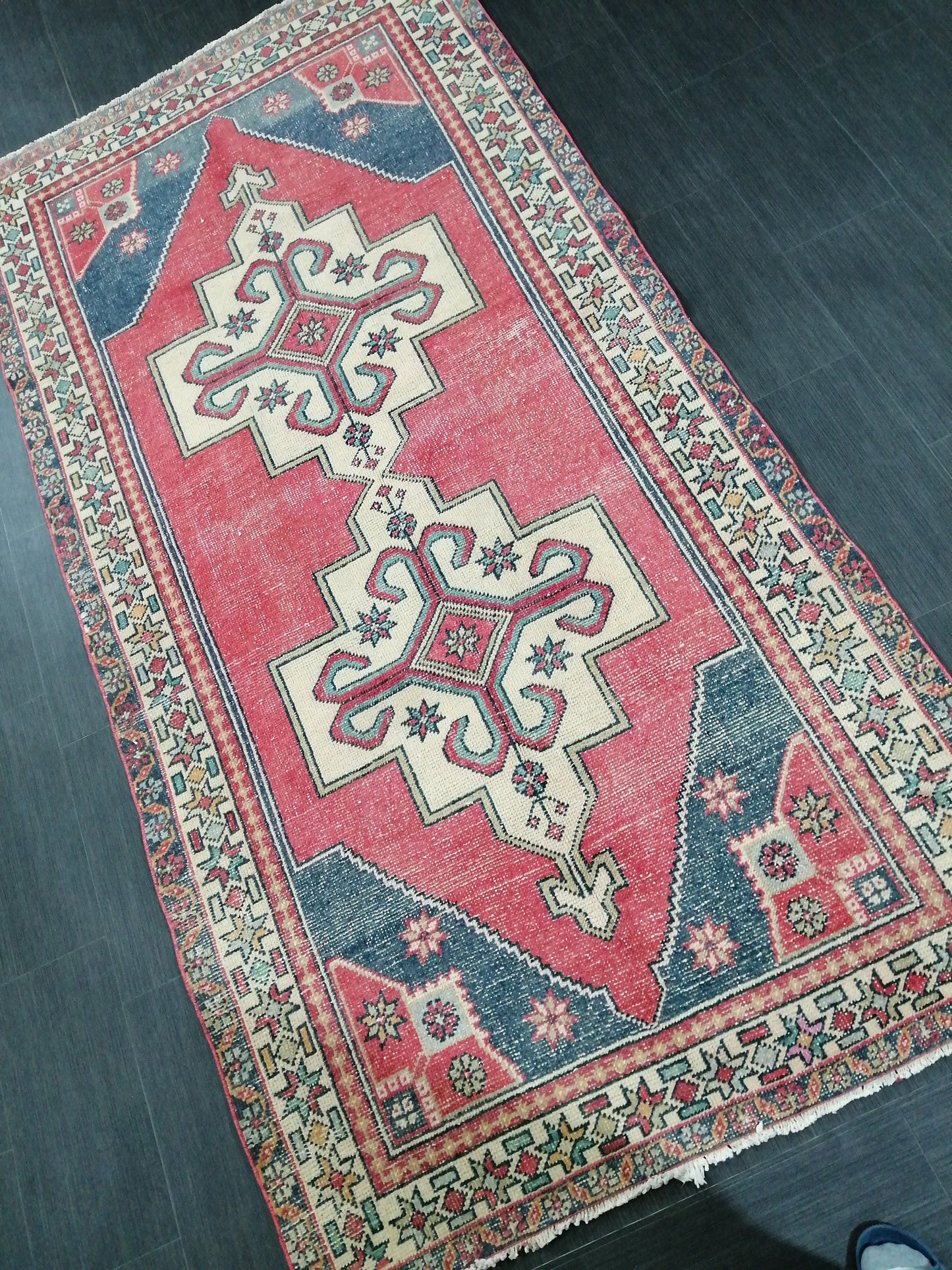 Vintage OUSHAK RUG 8.6 x 4.4 Modern Motifs TURKISH Rug Vintage Modern Rug Vintage Rug Wool Oushak Rug Hand Made Rugs