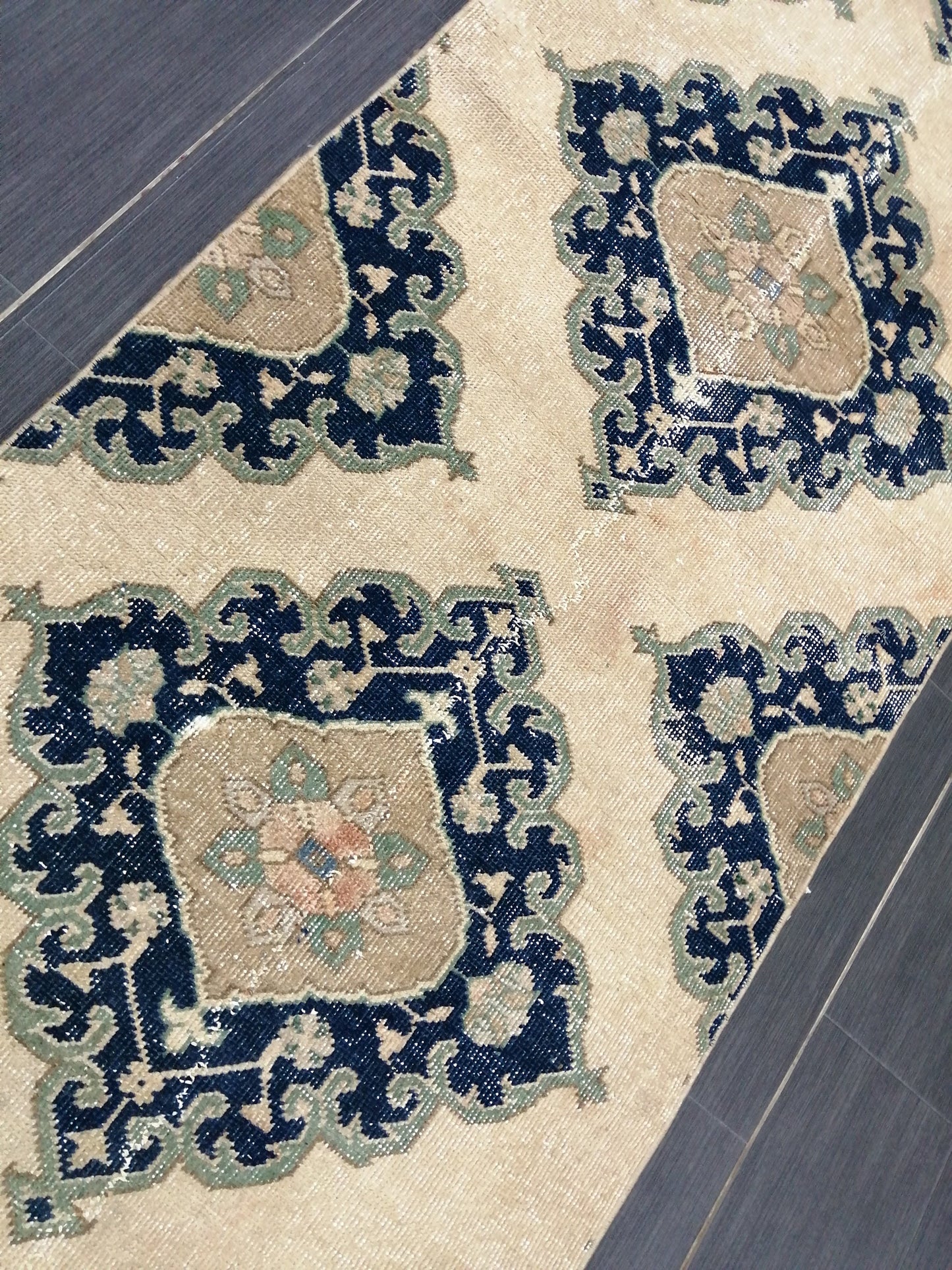 2.6 x 14 Long Navy Oushak Runner Rug Turkish Runner Rug Vintage Runner Rug Hallway Runner Rug Kitchen Runner Rug Wool Runner Rug Wool Rug