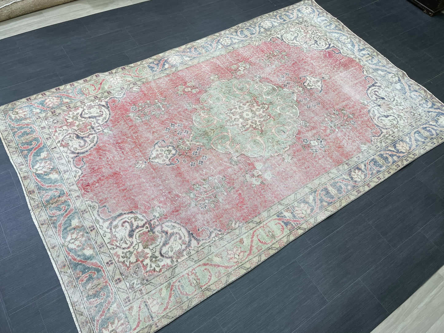TURKISH HAND MADE Rug 5.6 x 9 Vintage Distressed Rug Oushak Rug Traditional Rug Oriental Rug Vintage Floral Rug Wool Rug