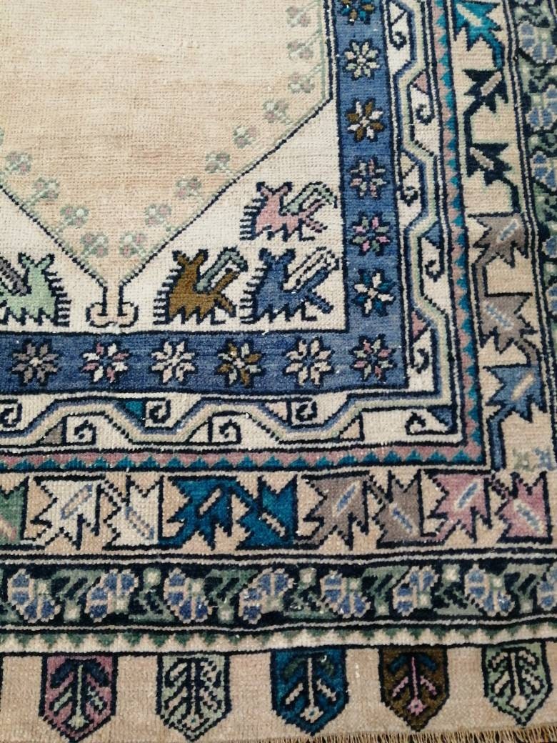 Muted Turkish Vintage Hand Made Rug, 3.7 x 7 Oushak Rug, Rustic Rug, Muted Rug, Vintage Turkish Rug, Farmhouse Rug, Vintage Rug, Wool rug