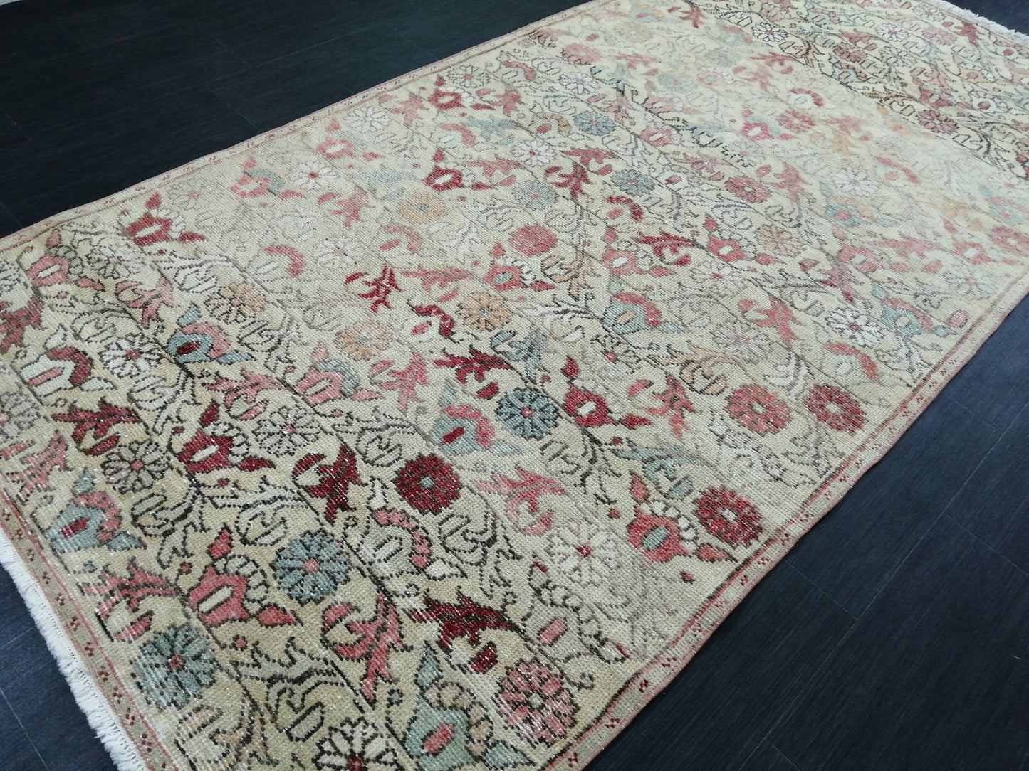 Floral Vintage Rug 4.3 x 9 OUSHAK RUG TURKISH Oushak Rug Vintage Wool Oushak Rug Hand Made Rugs Vintage Turkish Rug