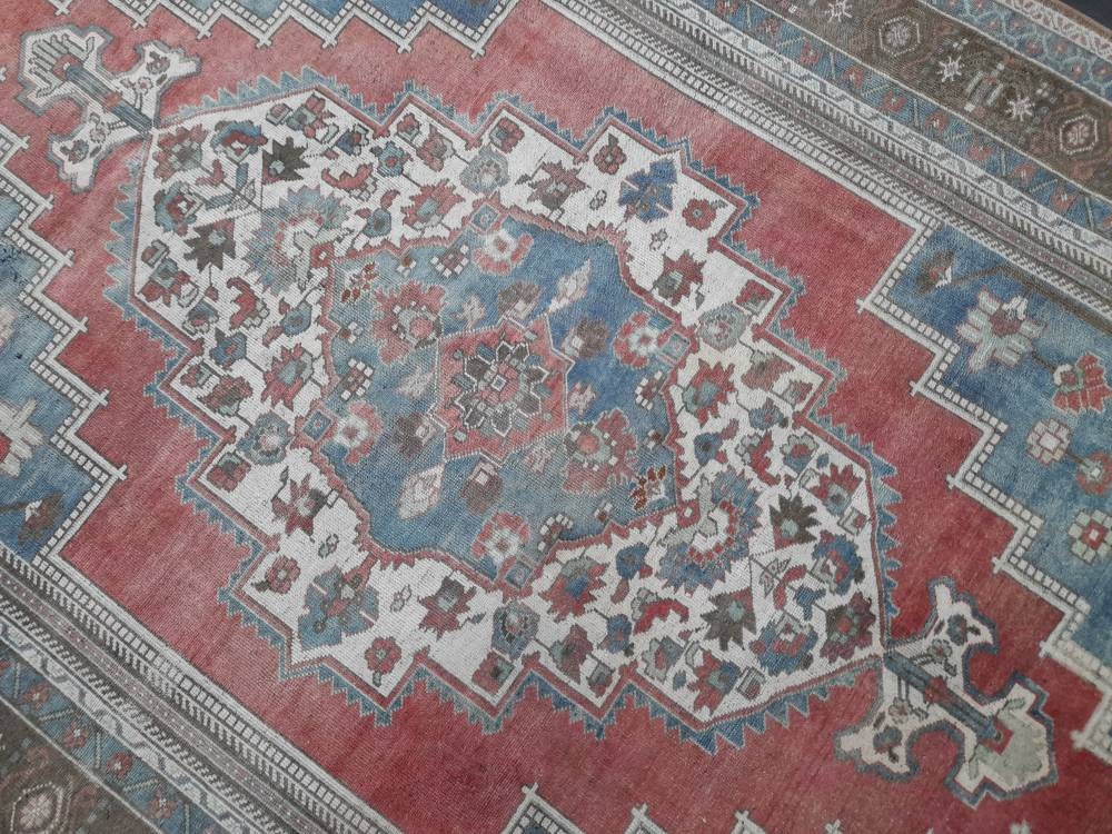 Oushak Rug 6.5 x 10 Blue And Red Persian Rug Vintage Rug Soft Wool Rug Antique Turkish Rug Muted Quality Turkish Rug