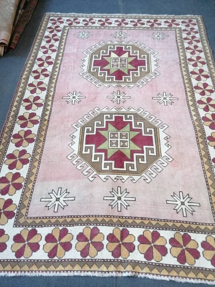 6'7x9'4 large wool rug, oushak hand made rug, bohemian rug, living room rug