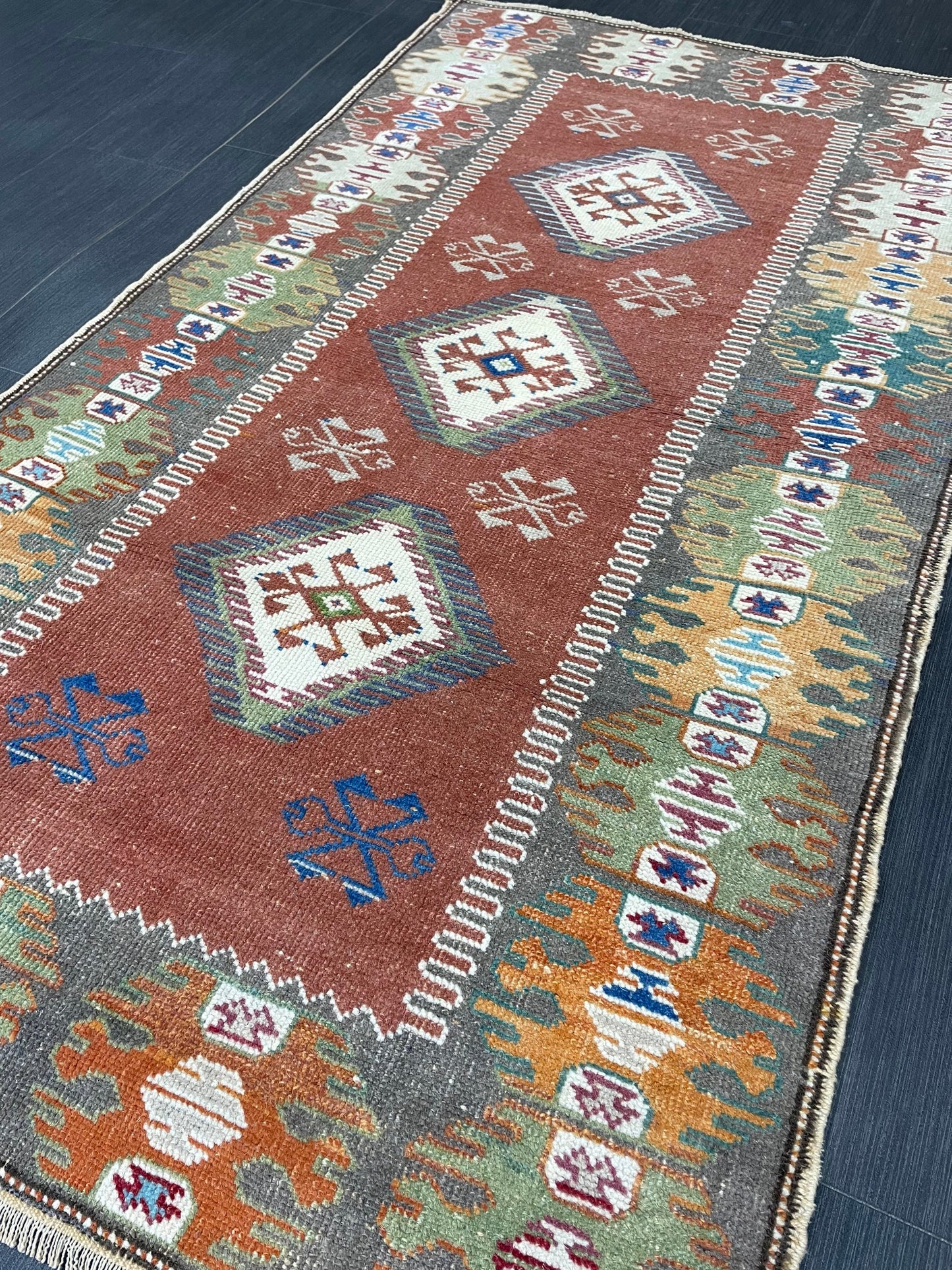 VINTAGE RUG 3 x 5.3 TURKISH Rug Oriental Rug Oushak Rug Handmade Rug Hand Knotted Rug
