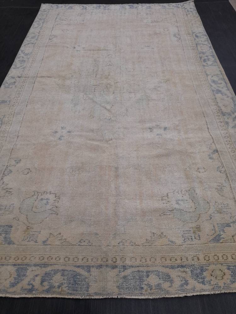 Muted Vintage Turkish Rug 6x10 Muted Vintage Persian Rug Muted Vintage Rug Distressed Muted Oushak Rug Hand Made Rugs Vintage Turkish Rug