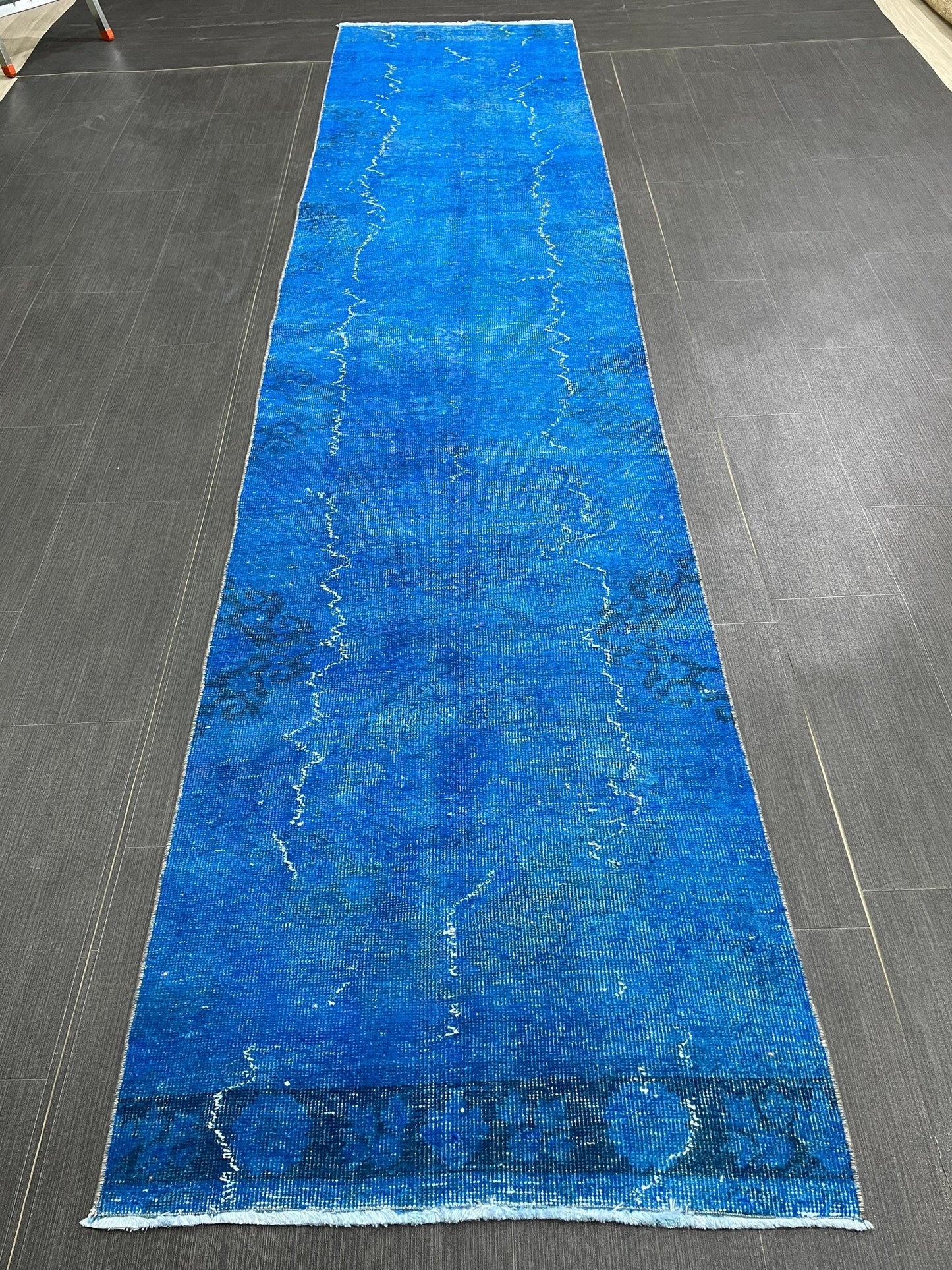 Blue Oushak Runner Rug 2.6 x 11.6 Turkish Runner Rug Overdye Vintage Runner Rug Hallway Runner Kitchen Runner Rug Wool Staircase Runner Rug