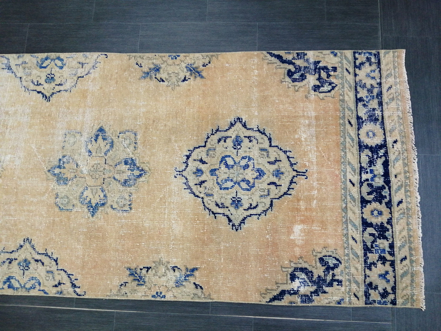 3 x 12 Blue Oushak Runner Rug Turkish Runner Rug Vintage Runner Rug Hallway Runner Rug Kitchen Runner Rug Wool Runner Rug Wool Oushak Rug