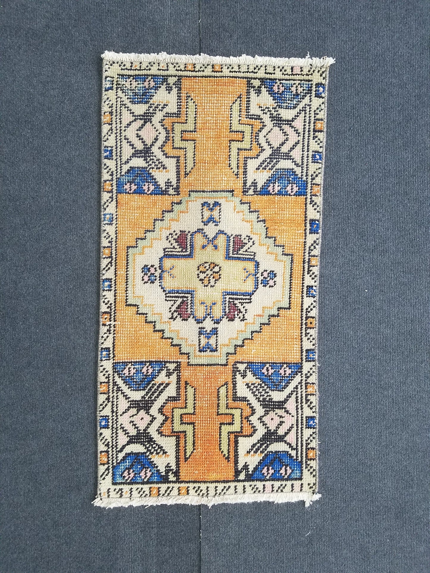 35x18 inches turkish small area rug, vintage mini kitchen rug, oushak bath mat rug, handmade bohemian small rug, small laundry rug, mini rug