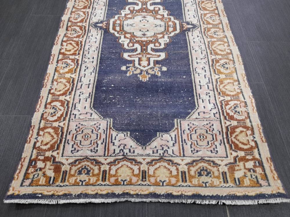 Blue Vintage Rug 2.3 x 4.4 Rug Oushak Rug, Wool Oriental Rug Hand Made Rug Persian Rug, Vintage Turkish Rug Hand Knotted Wool Rug