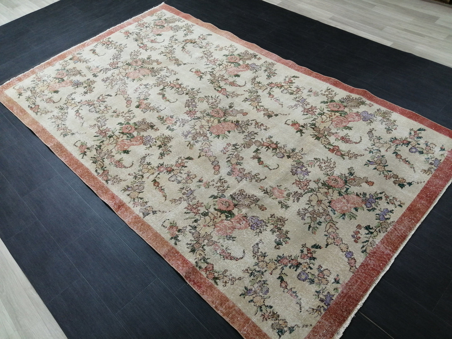 9.7x5.7 Floral Oushak Runner Rug Turkish Runner Rug Vintage Runner Rug Hallway Runner Rug Kitchen Runner Rug Wool Runner Rug Wool Oushak Rug
