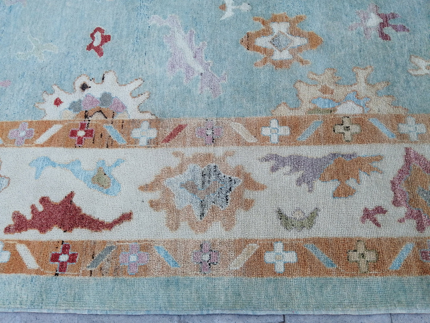 9.6 x 11.9 Blue OUSHAK RUG, TURKISH Oushak Rug, Vintage Oushak Rug, Blue Wool Oushak Rug Hand Made Rugs, Made In Turkey Oriental 10x12 rug