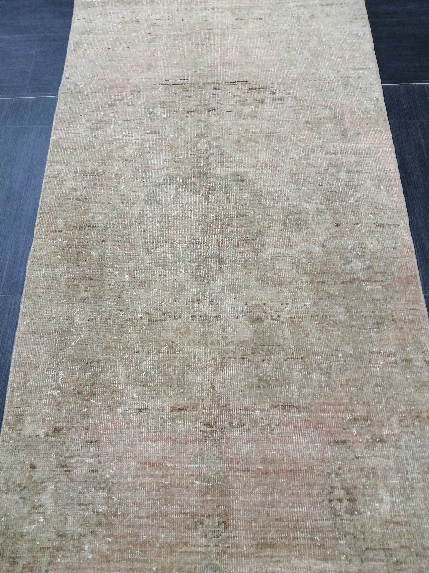 Muted Oushak Runner 13 x 2.9 Turkish Runner Rug Muted Vintage Runner Rug Hallway Runner Rug Kitchen Runner Wool Runner Rug Wool Oushak Rug