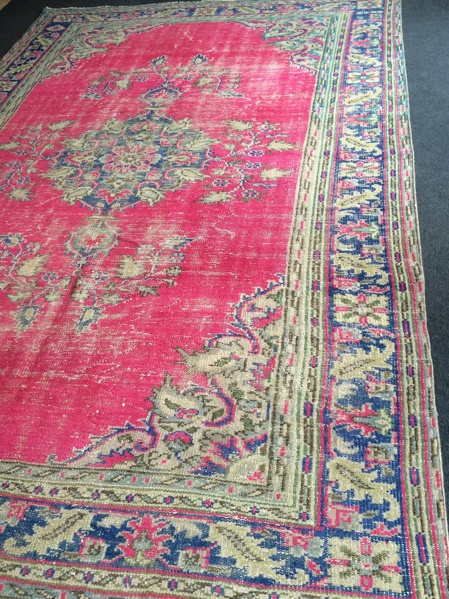 6.8 x 10 Turkish Rug, Oushak Rug, Handmade Rugs, Wool Vintage Hand Knotted Rug, Oriental Rugs, 7 by 10 Vintage Rug, hot pink, purple