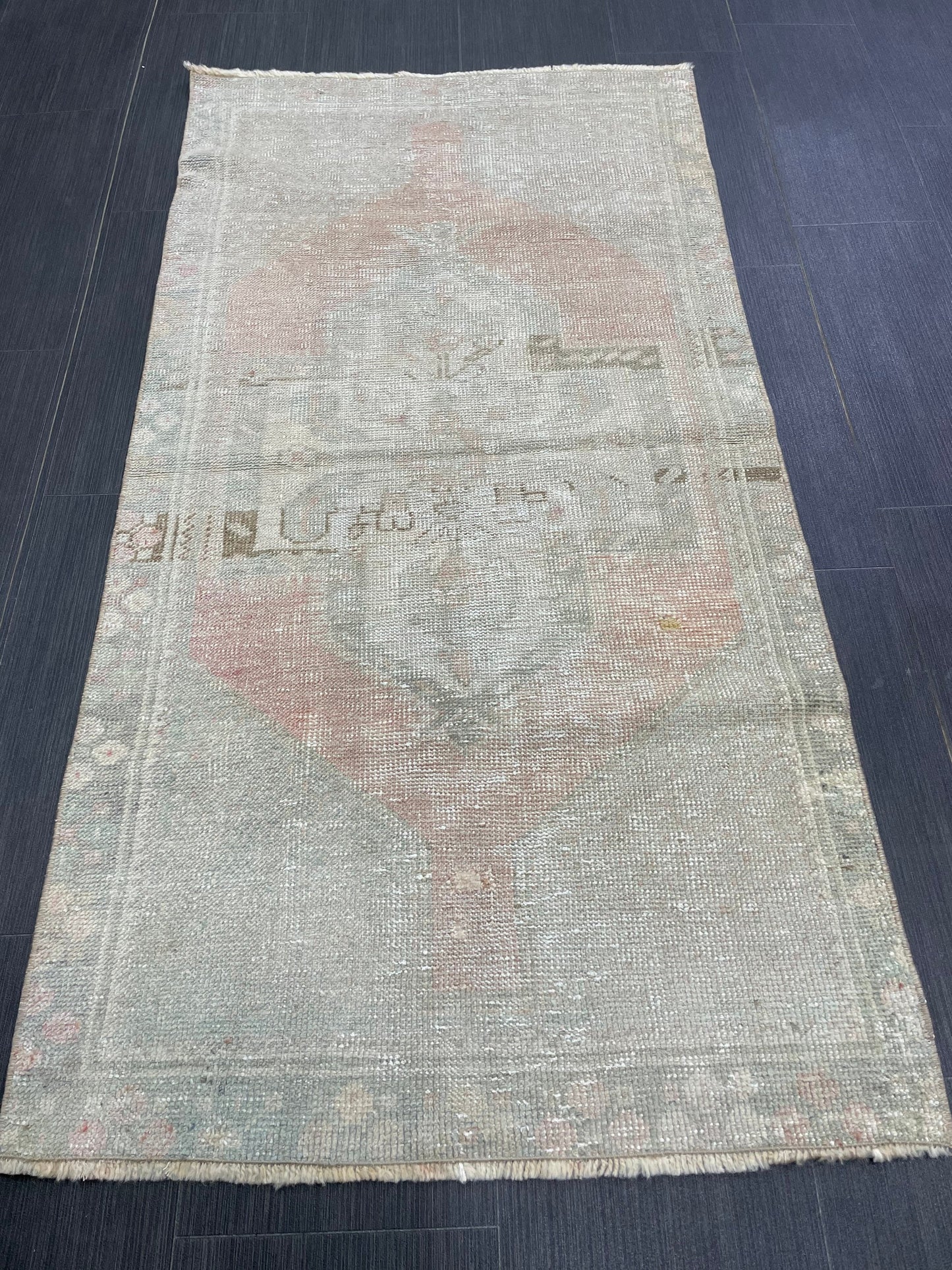 Muted Vintage Rug 2.5 x 5 Natural Wool Handmade Rug, Oushak Rug, Rustic Rug, Turkish Rug, Farmhouse Rug, Wool rug