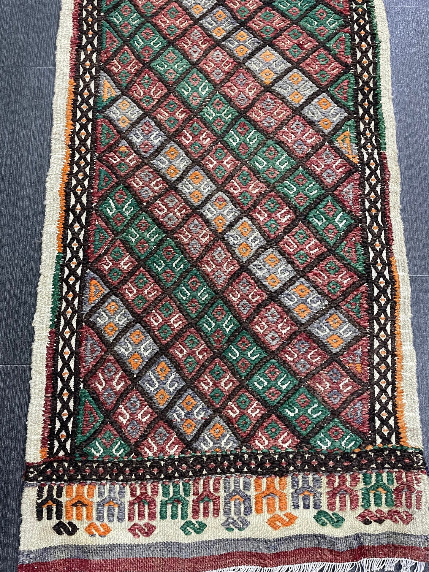 Handmade Embroidery Runner Rug 1.8 x 8 Turkish Runner Rug Flat weave Vintage Runner Rug Flat-woven Hallway Runner Rug Kitchen Runner